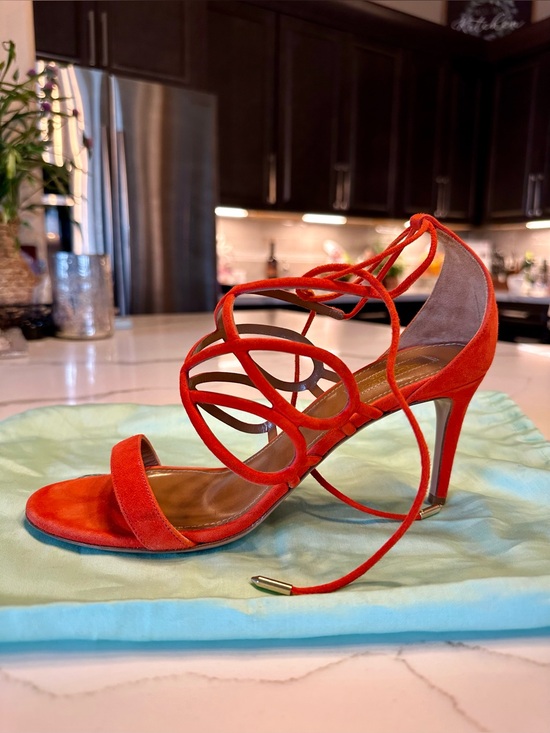 Aquazzura | Shoes | Aquazzura Leaf Laceup Suede Sandals Orange